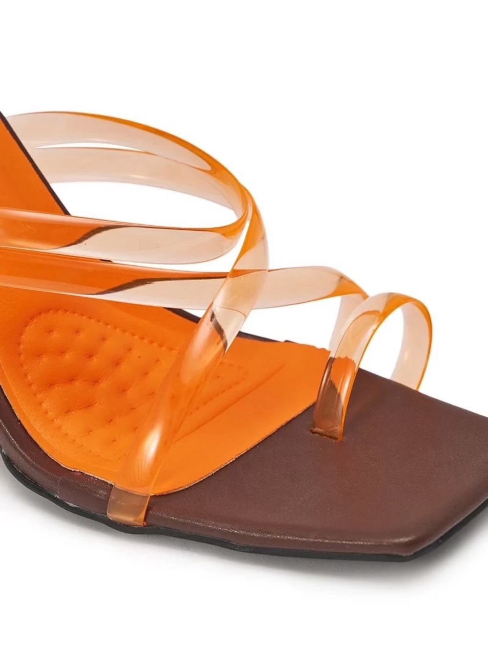 AKIRA Orange Footbed Clear Strap Slide Sandal